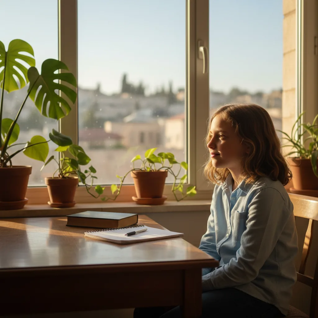 ילד יושב ליד חלון ובוהה מהורהר החוצה, מאופיין בחוסר קשב שקט ללא היפראקטיביות