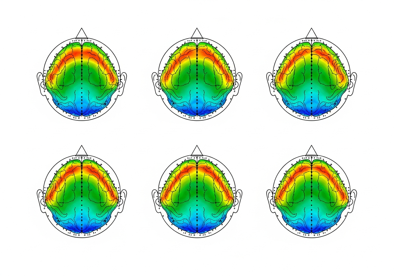 מפות מוח צבעוניות מתוך דוח מיפוי QEEG